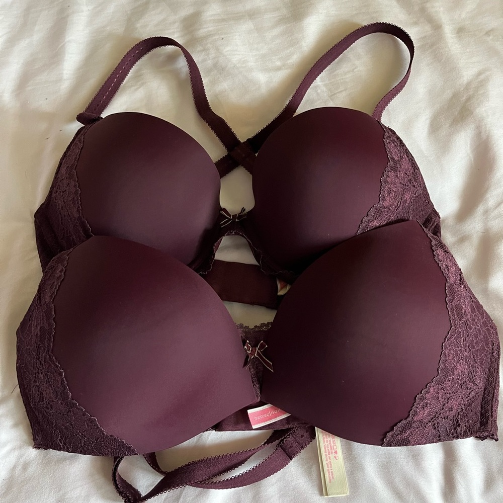 2 Bras UNCOMMON/ SENSE‎ Burgundy Woman’s Bras Sz 34D